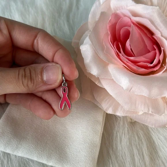 Breast cancer silver hot pink ribbon awareness survivor charm🎀 - Picture 2 of 3